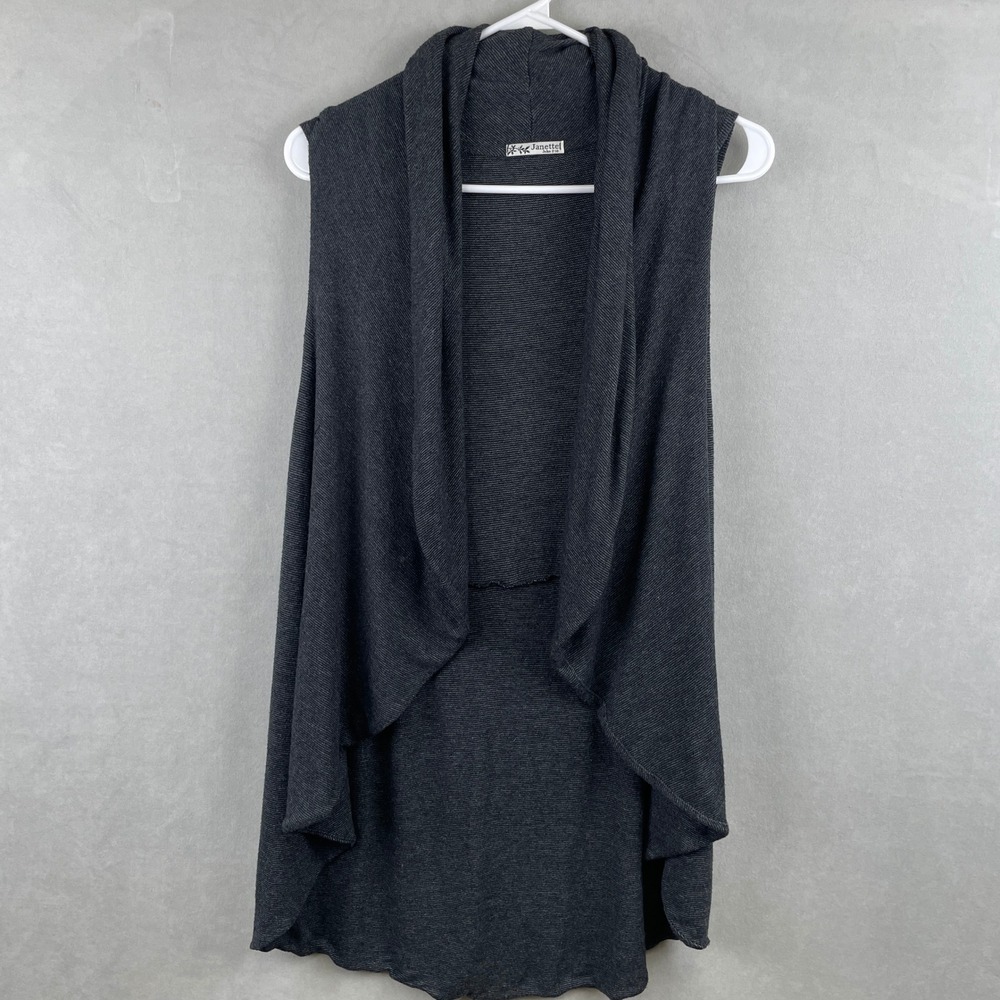 Janette Charcoal Gray Waterfall Front Drape Vest Soft Stretch Shawl Collar USA S